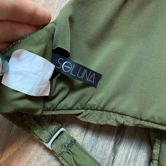 So Luna Swim Green Glittery Halter Swim Top Size Medium - Picture 3 of 7